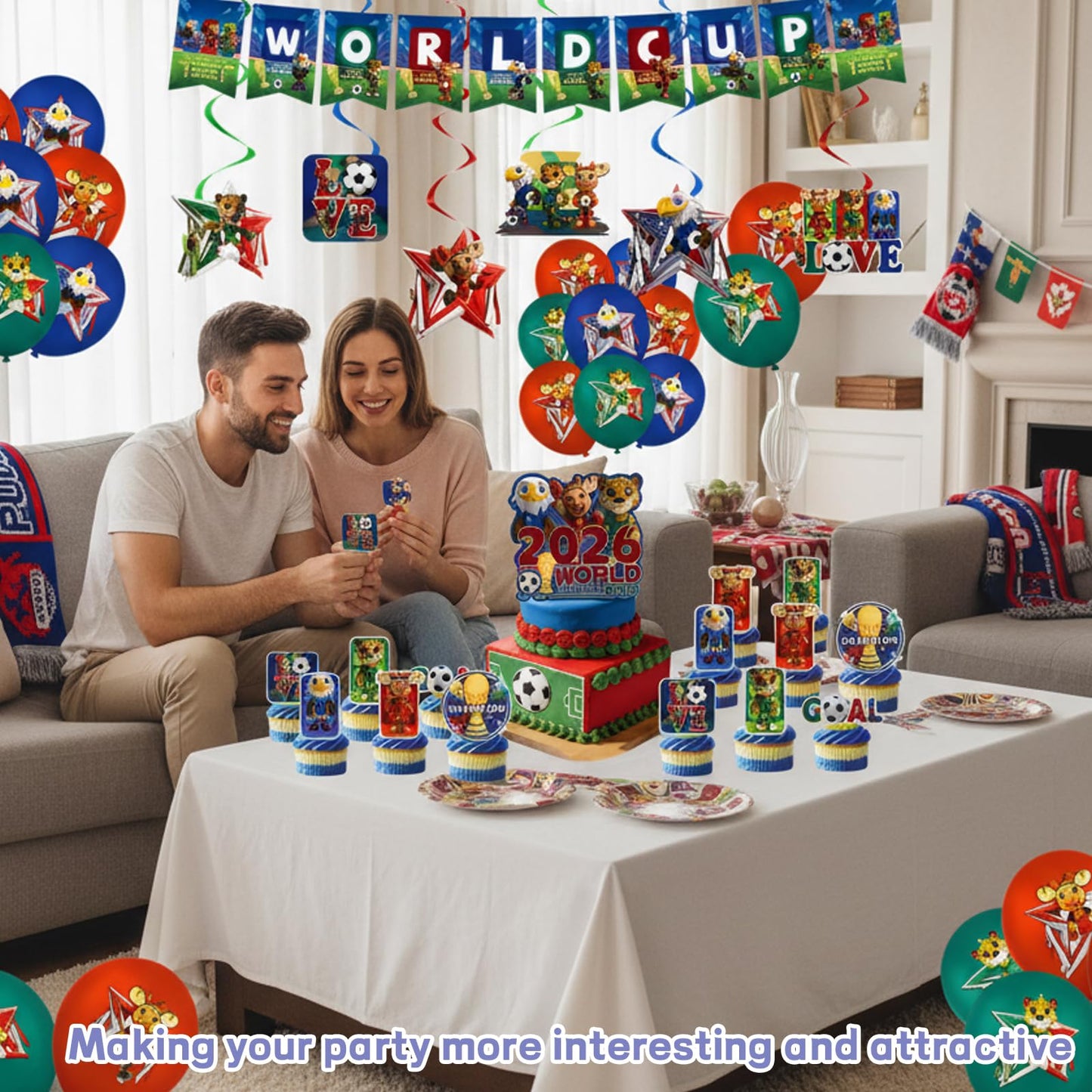 MIRJXB World Cup 2026 Merchandise, Party Supplies Set for World Cup 2026 Celebrations, Includes Banner, Balloons, Cake Toppers, Tableware with Plates, Cups, Napkins and Tablecloth