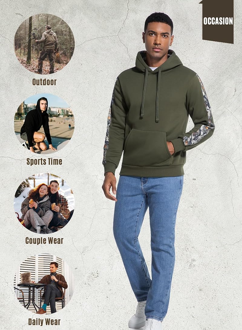 Leidowei Men's Camo Outfitter Fleece Hoodie Pullover with Pocket – Black, XX-Large