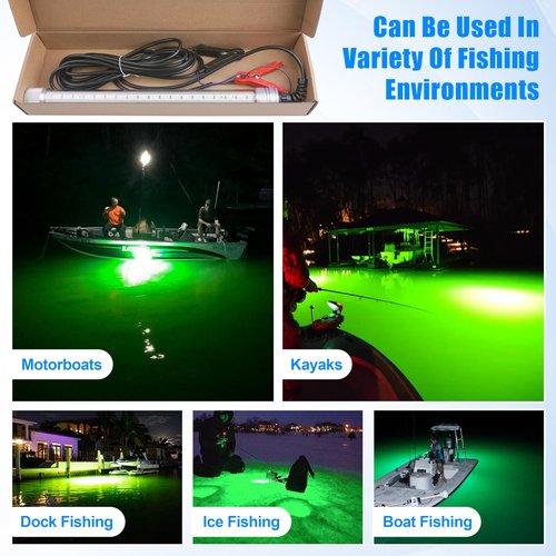 Underwater Fishing Light 80W 12V 40000 Lumens Super Bright LED Submersible Green Fish Finder Lamp Night Fishing Light Attractants for Boat Dock Kayaks,Snook Crappie Squid Shrimp (80W,16.4ft Cord)