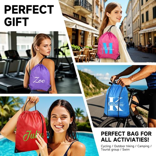 Custom Drawstring Bags With Logo, 50 PCS Personalized Text Drawstring Backpack Bulk, Easy-to-Carry String Bag Great for Gym, Travelling and for Everyday Use (Royal Blue)