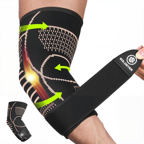 Copper Elbow Brace for Tendonitis and Tennis Elbow, 3D Knit Elbow Compression Sleeve with Adjustable Strap for Arthritis, Golfers, Bursitis, Elbow Pain Relief, Weightlifting, Fit for Men & Women (Black, Large)