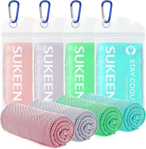 Sukeen 4 Pack Cooling Towel (40"x12") for Sweat, Quick-Drying Neck Cooling Wraps, Soft & Breathable Chilly Sports Towel for Yoga, Sport, Running, Workout, Cooking, Microfiber