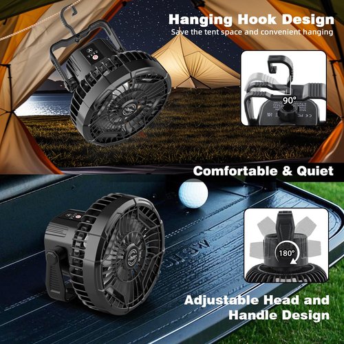 Roykaw 10400 mAh Magnetic Golf Cart Fan Portable Rechargeable Battery Powered, 24+ Hrs, w/LED Lights, Compatible with EZGO/Club Car/Yamaha & ALL Ironic-body, Cordless & Remote Control, 1 PC