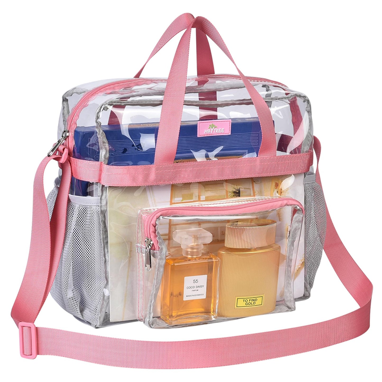 MAY TREE Clear Vinyl Tote Bag, Pink, 12 x 6 x 12 in