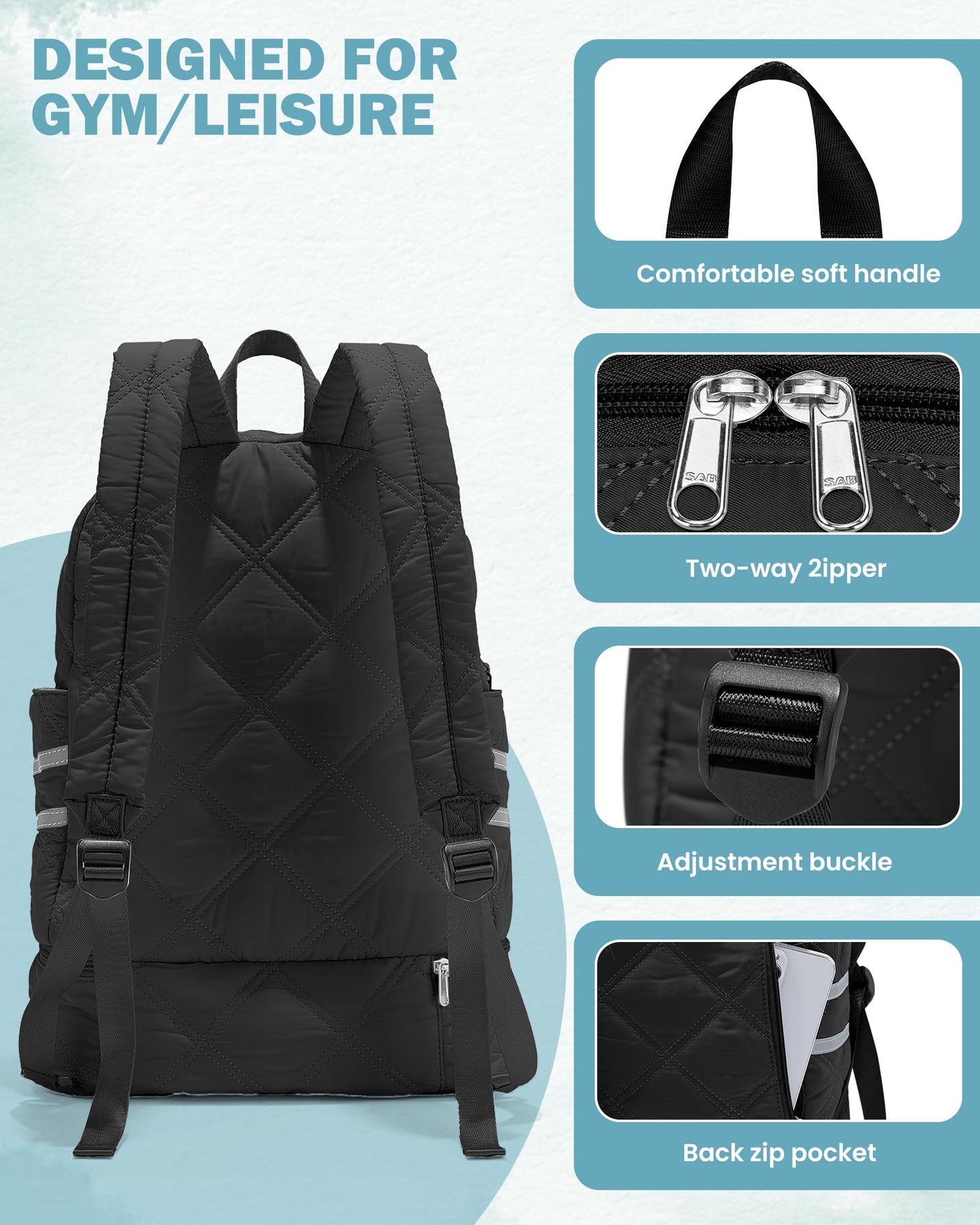 VENATIN Gym Backpack for Women Men, Lightweight Gym Bag with Shoe Compartment, Water Resistant Sports Backpack with Wet Pocket, Large Capacity Cheer Backpacks for Girls, Black