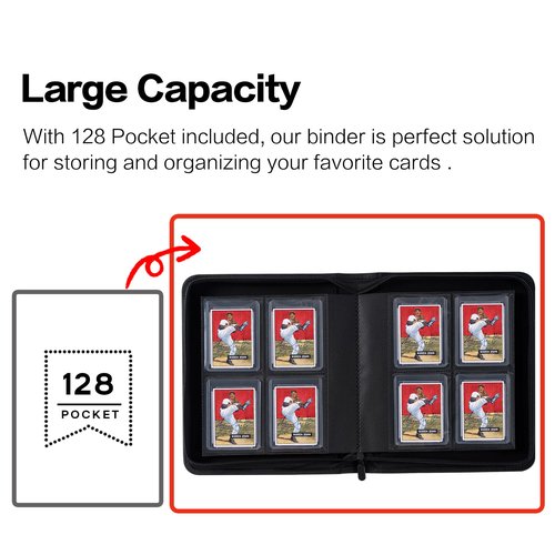 Toploader Binder, Holds 128 Top Loaders - 4 Pocket Top Loader Binder for 3" x 4" Rigid Card Holders for Trading Cards or Sports Cards, Model A - Classic Black