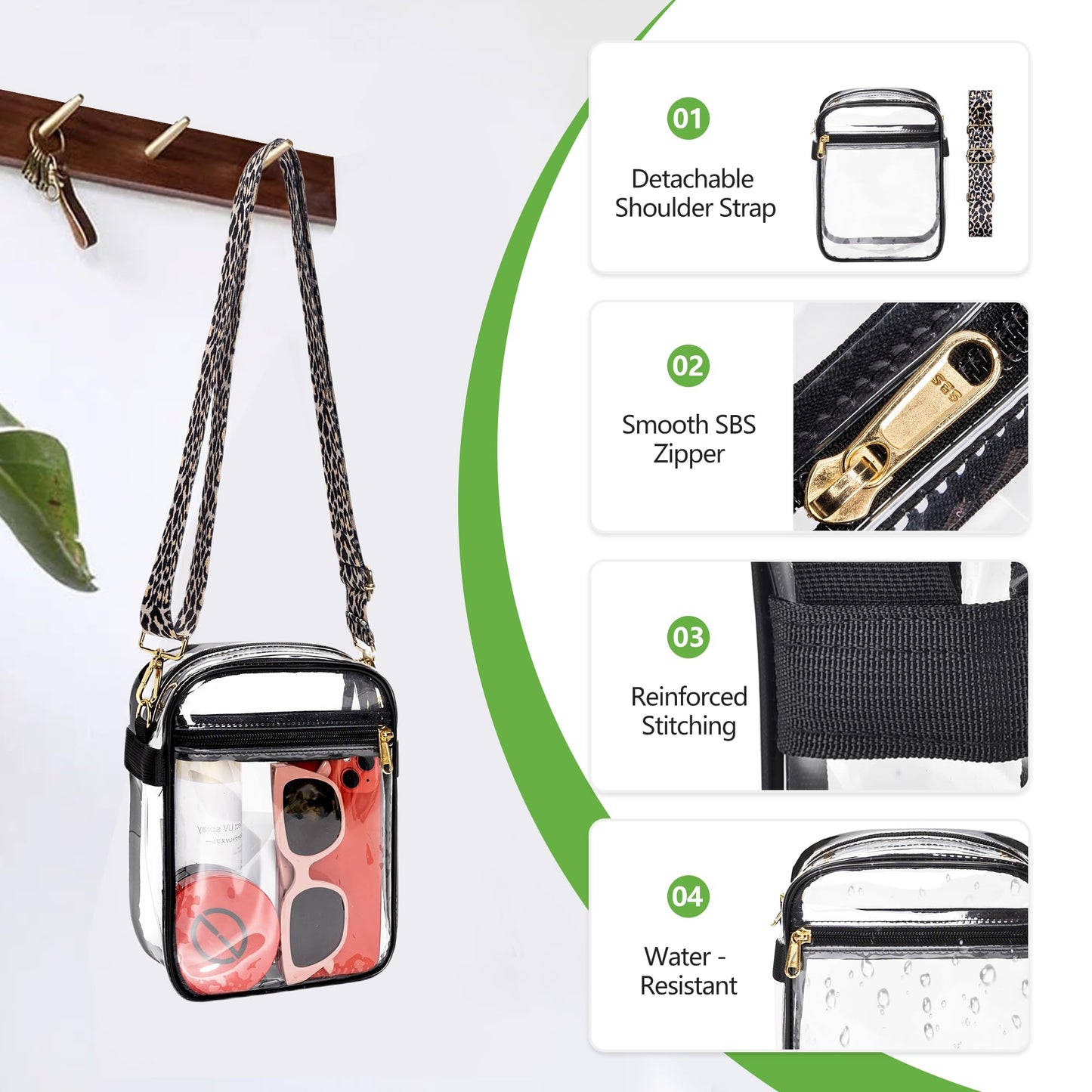MAY TREE Clear Bag for Stadium Events Clear Purse for Work Concert Sport Events, Leopard Strap