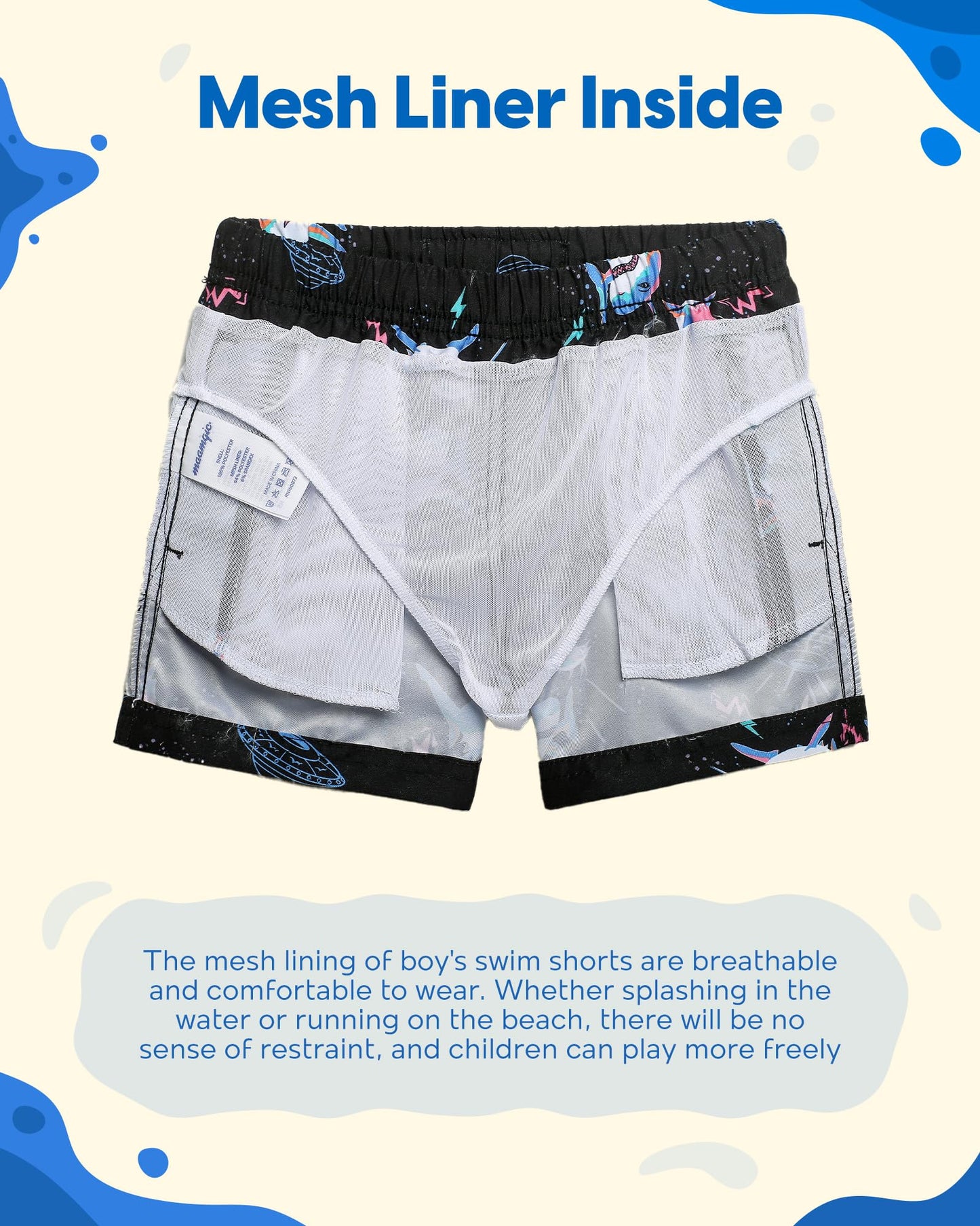 maamgic Boys Swim Trunks Toddler Swim Shorts Little Boys Bathing Suit Swimsuit Toddler Boy Swimwear Shark Black 8 Years