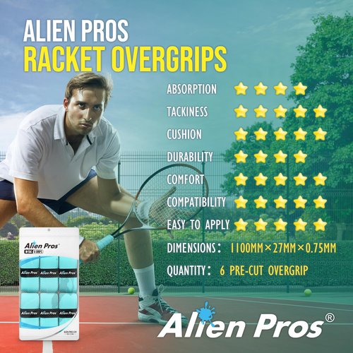 ALIEN PROS New Model M-Tac Tennis Racket Grip Tape (6 Grips) Tennis Overgrip Grip Tape Tennis Racket Tac Feel Tennis Grip – Wrap Your Racquet for High Performance (6 Grips) (Neon Pink)