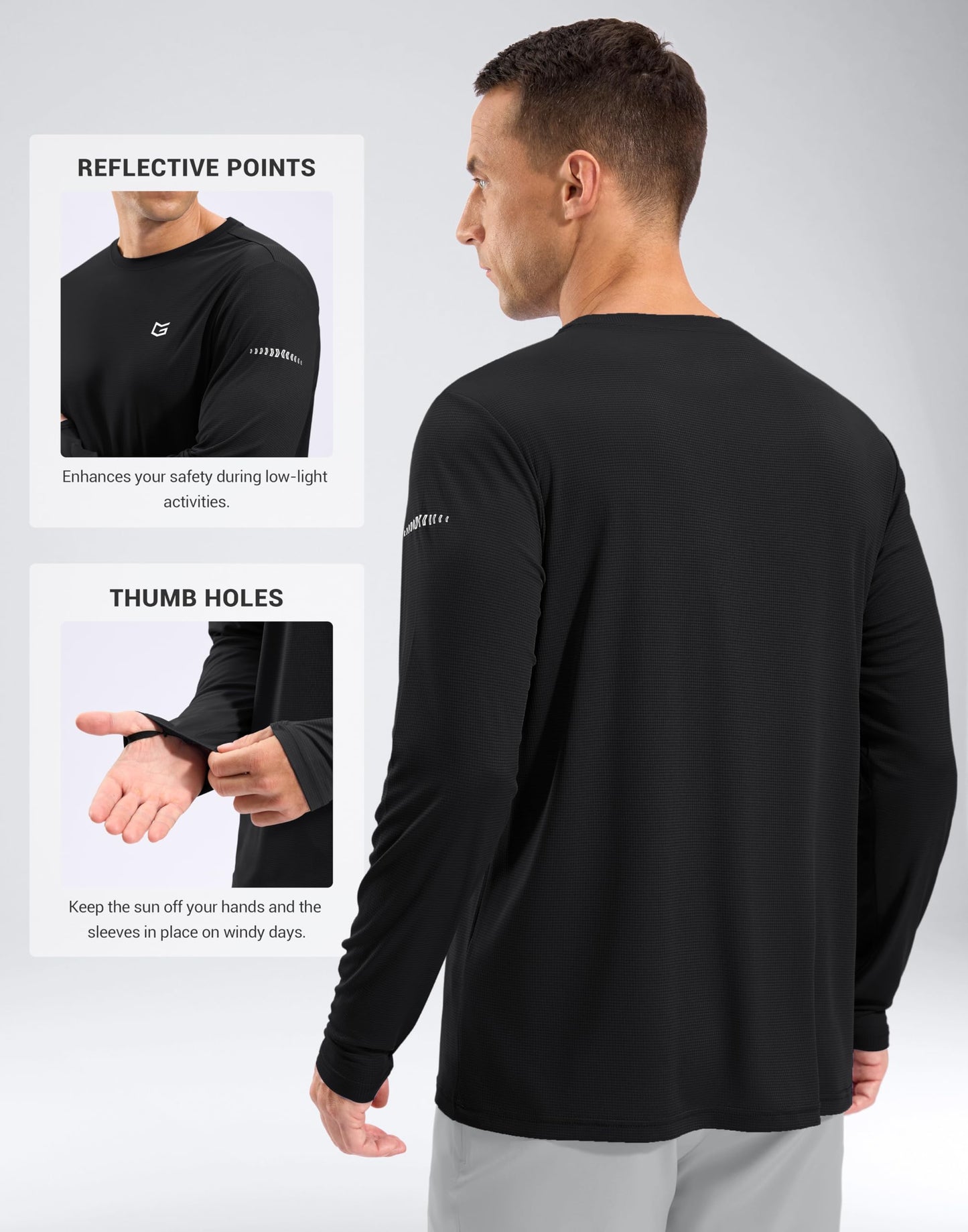 Men's Sun Protection Long Sleeve Shirts UPF 50+ Rash Guard Swim Lightweight Cooling UV SPF Shirt Fishing Workout Quick Dry Black