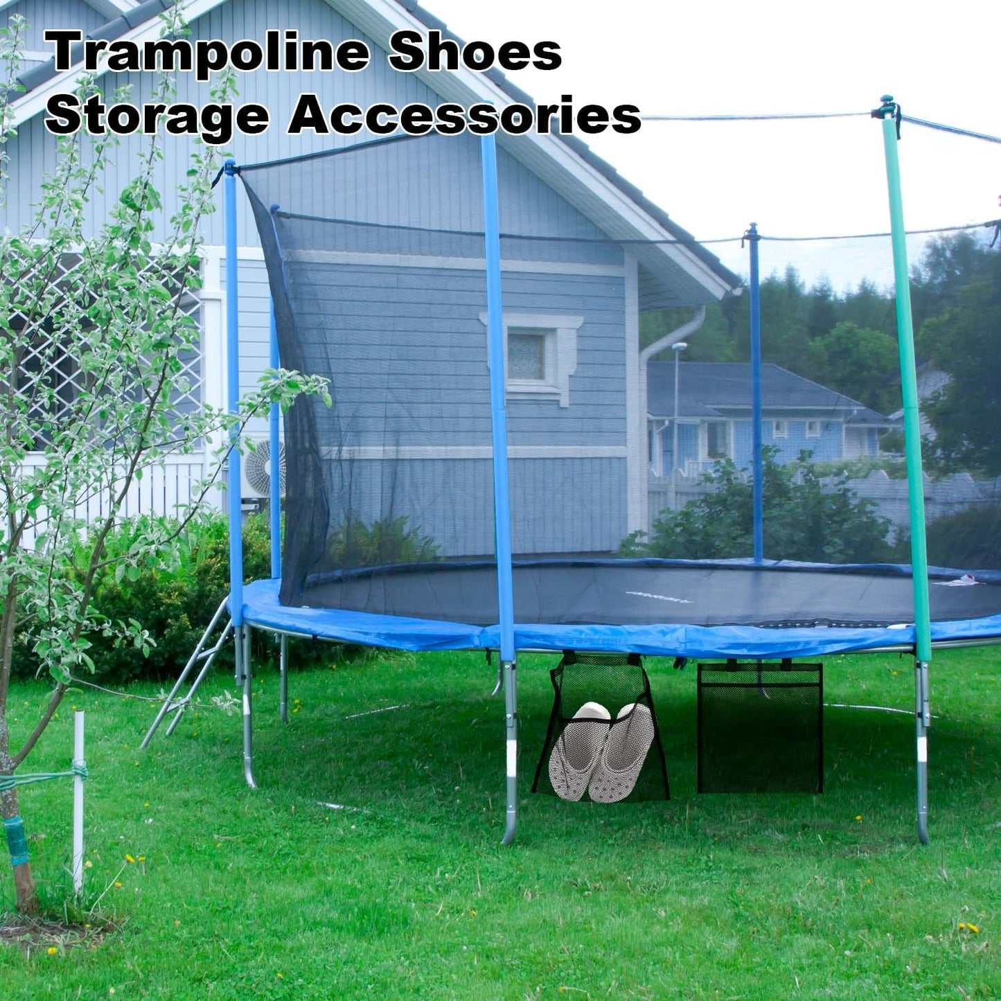 2pcs Trampoline Shoes Bag, Large Mesh Storage Organizer with Adjustable Straps Durable Shoe Holder Pouch for Trampoline Accessories Kids & Adults (Black)