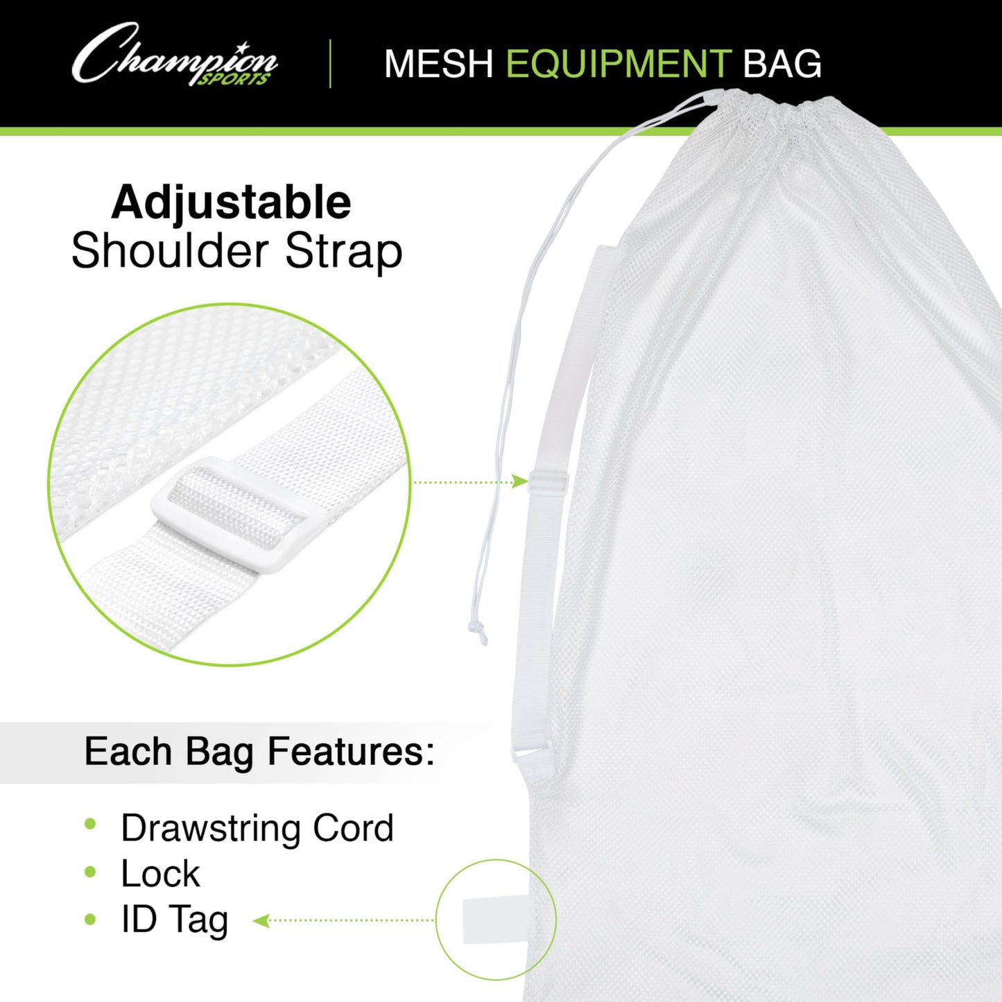 Champion Sports Mesh Sports Equipment Bag- Black, 24" x 48"