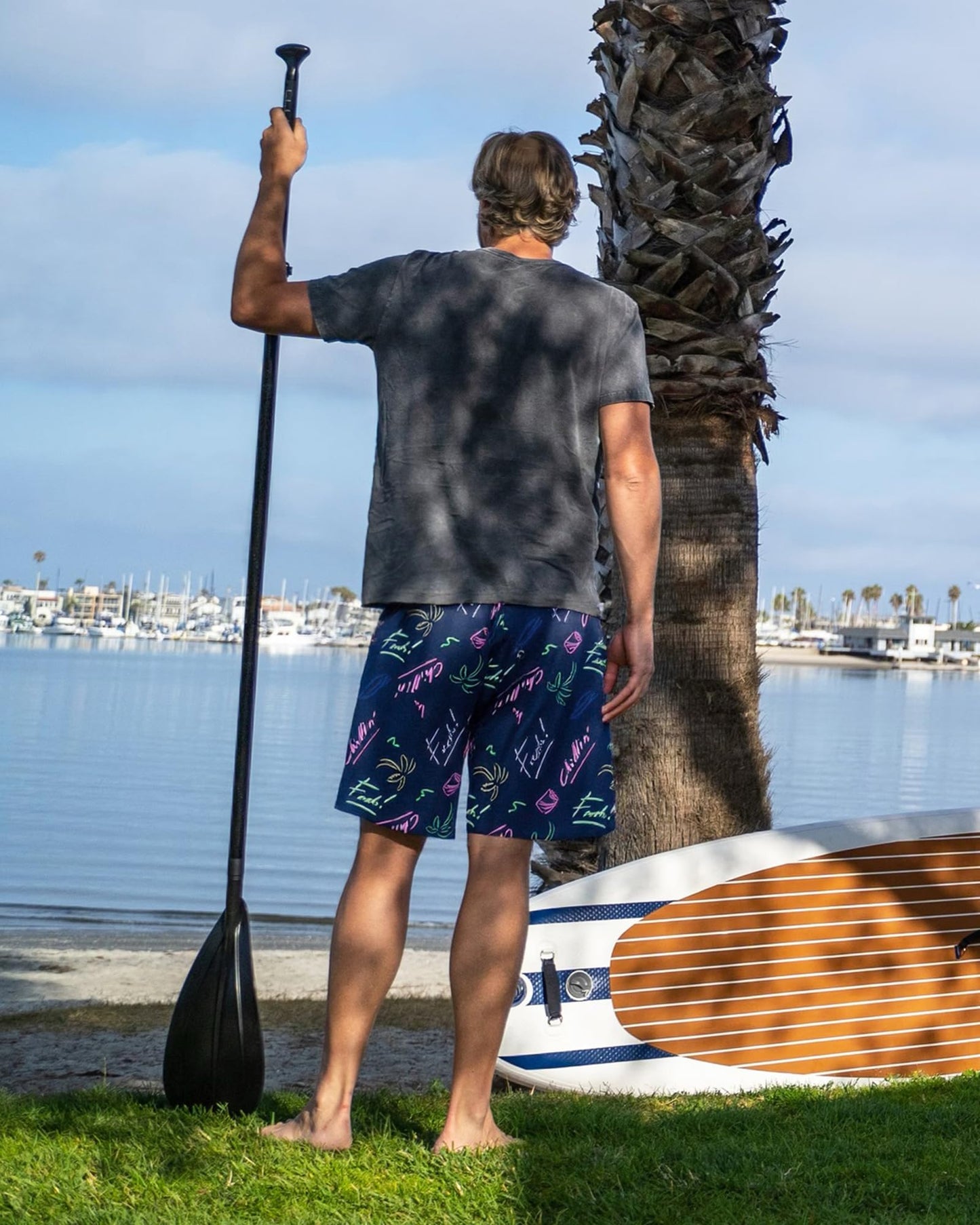 SURF CUZ Mens Swim Trunks with Compression Liner Quick Dry Swim Shorts 7" Swimming Trunks Stretch Bathing Suit Zipper Pockets,Mariner Doodles,XXL