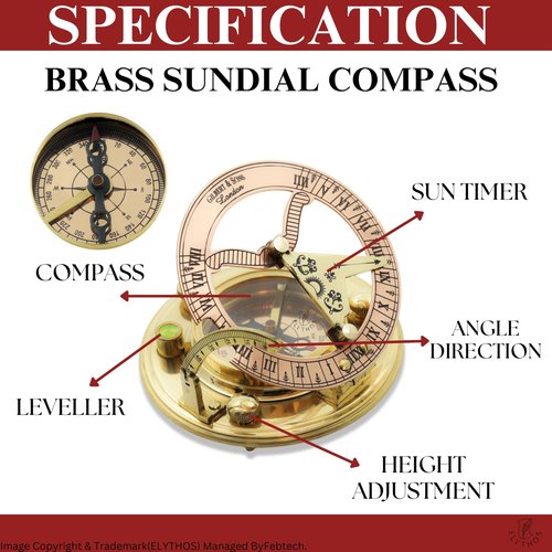 Polished Brass Functional Sundial Gilbert Compass with Leather Case - Birthday, Wedding, Anniversary, Retirement, Baptism, First Communion & Confirmation Gifts for Mens, Boys, Fathers, Husband