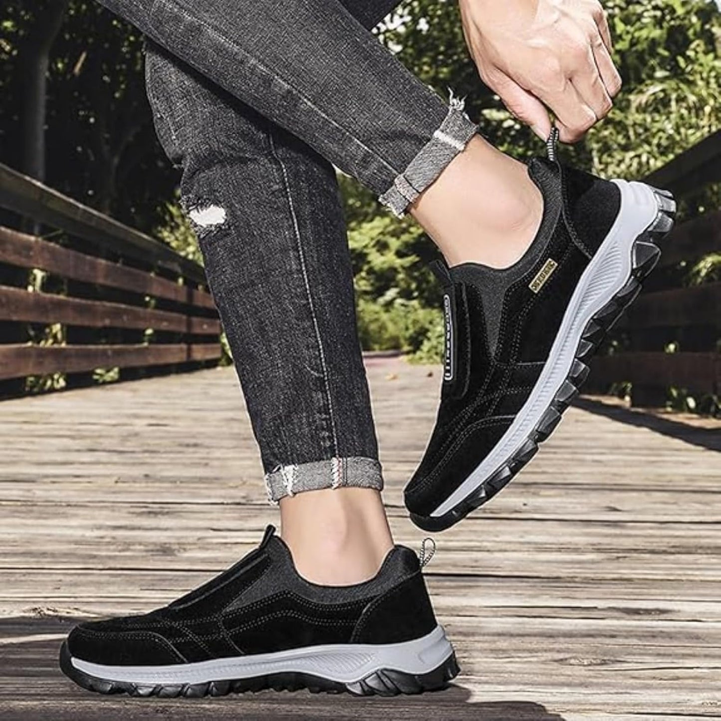 Ideacloth Shoes for Men, Orthopedic Comfortable Wide Fit Toe Anti-Slip Waterproof Walking Slip On Sneakers
