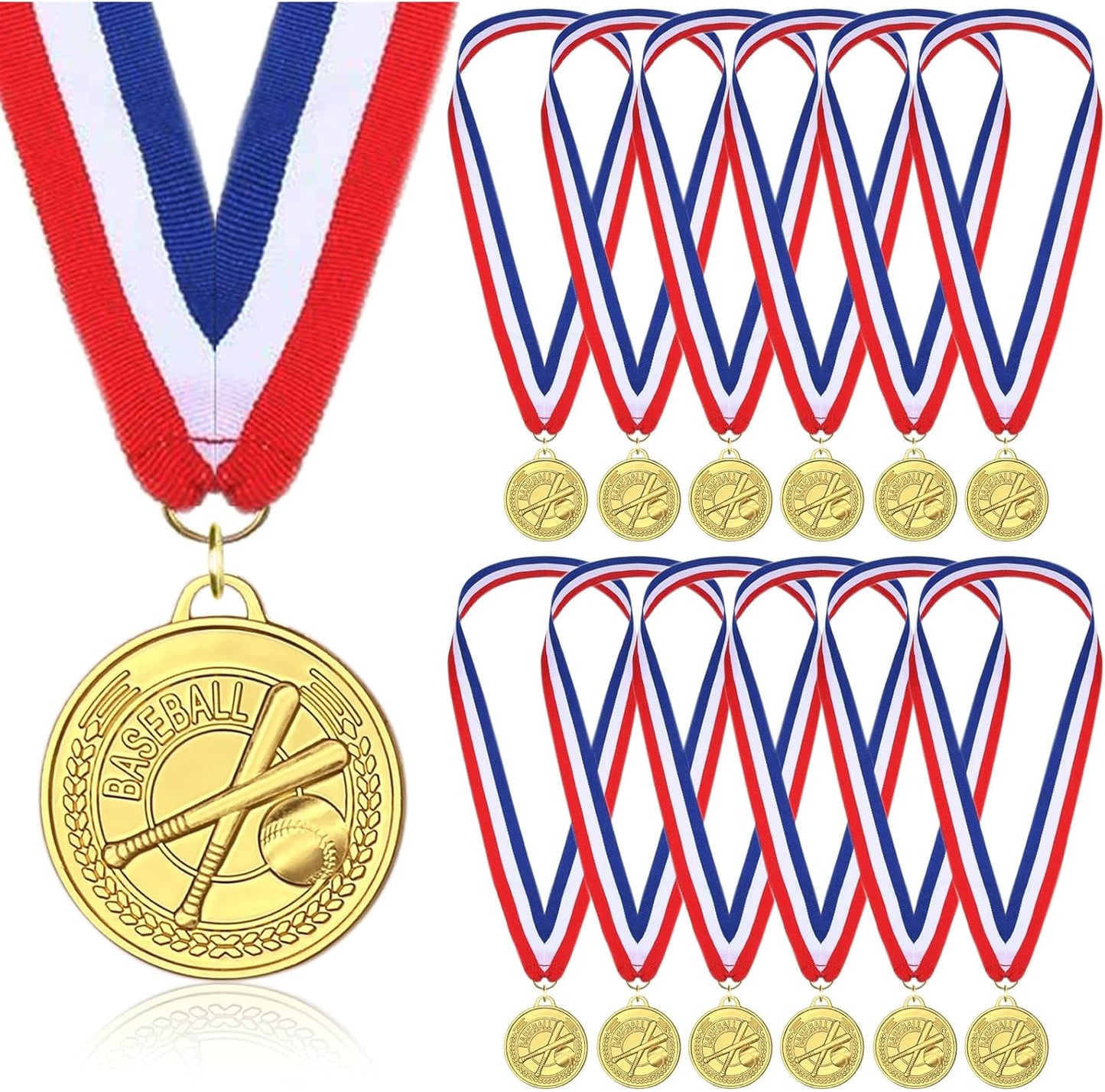 12 Pieces Gold Medals for Awards - Winner Medal Metal with Neck Ribbon Prizes for Kids, Adults, Sports Day, Spelling Bees, Competitions, Party, 2 Inches