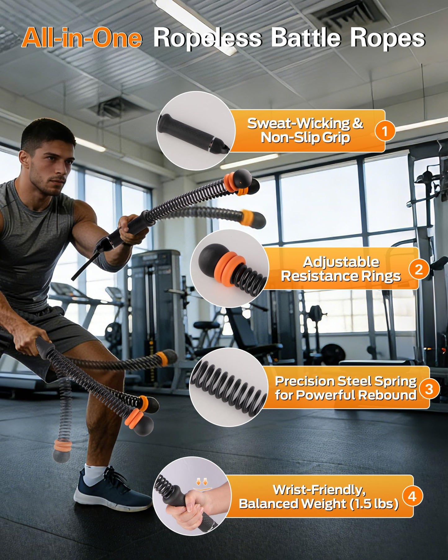 VividPulse 2PCS Weighted Ropeless Battle Ropes for Home Gym - Portable & Quiet Training Rope for HIIT, Strength & Low-Impact Cardio - Full Body Workout Equipment for Men & Women