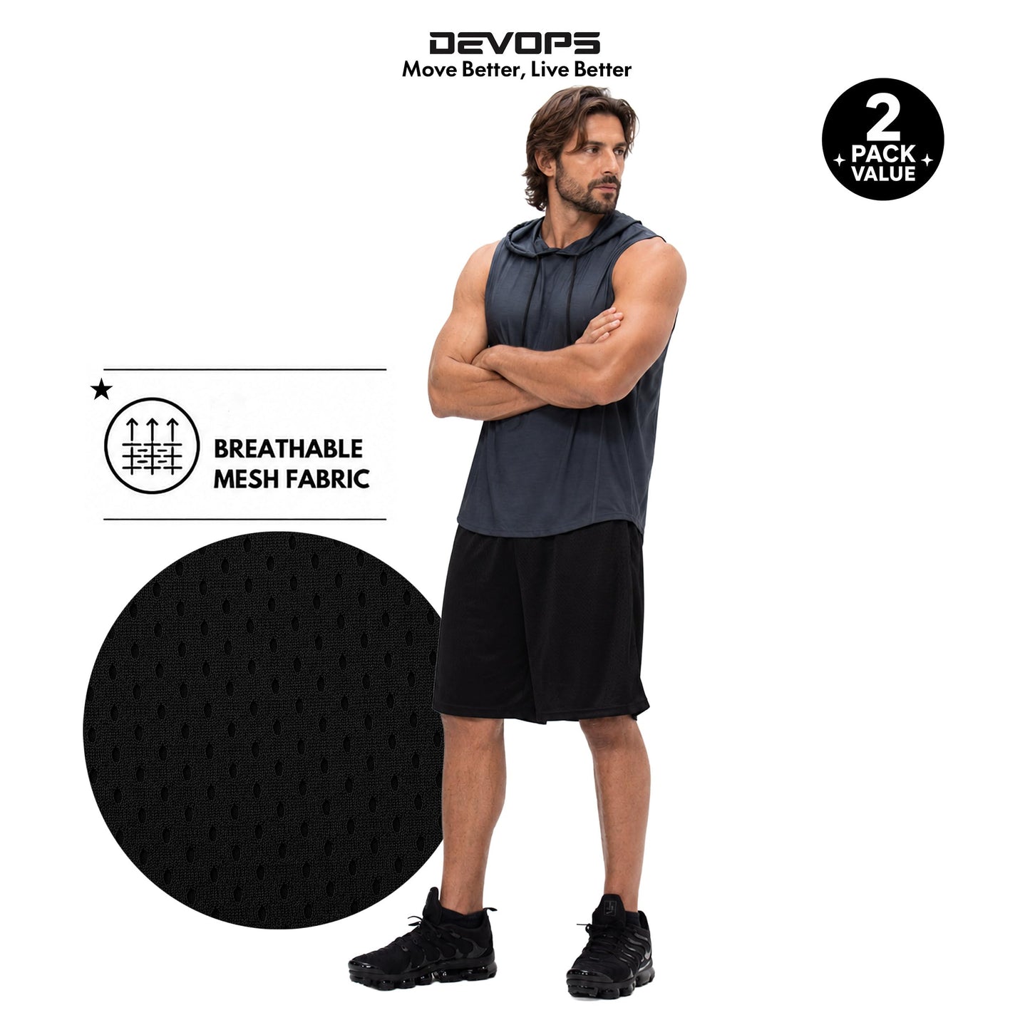 DEVOPS Men's 2-Pack Loose-Fit 10" Workout Mesh Shorts with Pockets Athletic