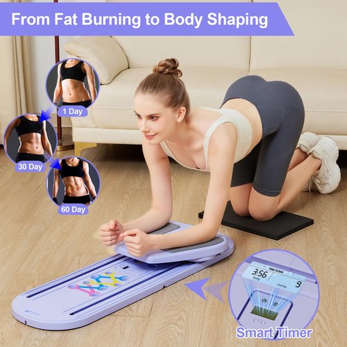 Pilates Board, Pilates Reformer Set, Multifunctional Abdominal Board, Ab Trainer Machine, Portable and Foldable Pilates Reformers Board, Pilates Core Home Workout Equipment for Women (Purple)