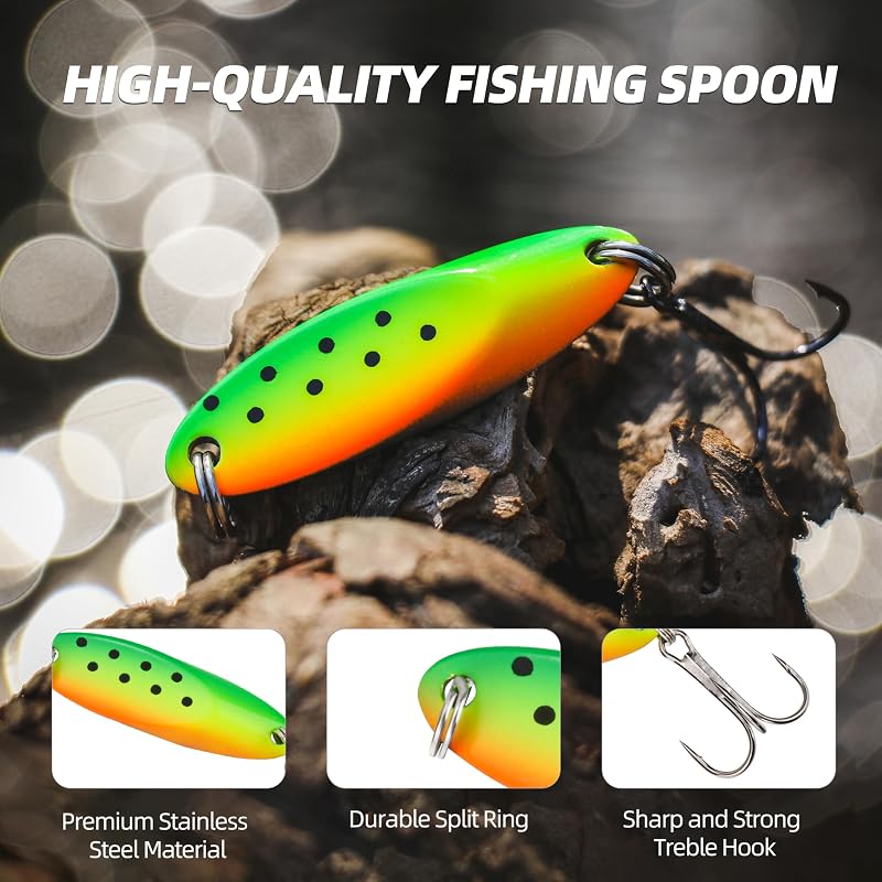PROBITE Jigging Spoon Lure Set 1/4 oz - 6-Pack Saltwater & Freshwater Spoons with Treble Hooks
