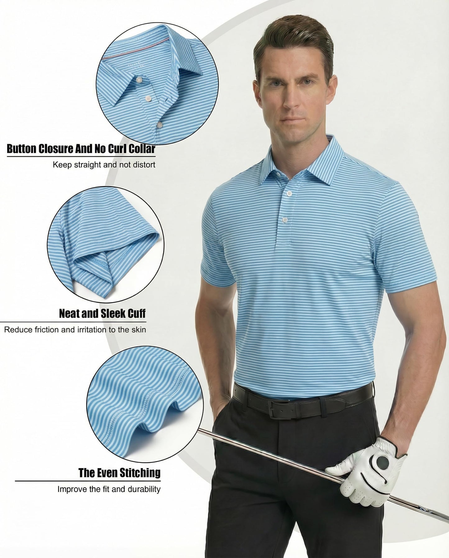 2 Pack Men's Golf Polo Shirts Short Sleeve Dry Fit Print Performance Mositure Wicking Golf Shirts for Men Casual XL