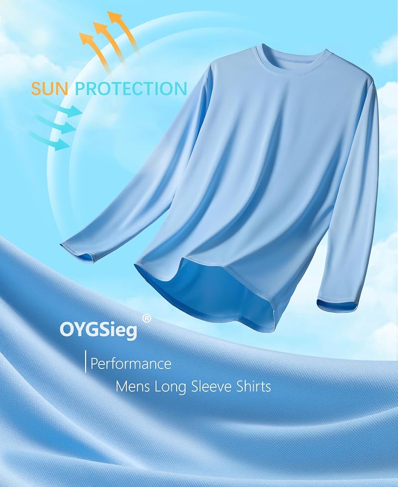 6 Pack Long Sleeve Sun Protection T-Shirts for Men – Quick Dry Sports Tee Set (Large)