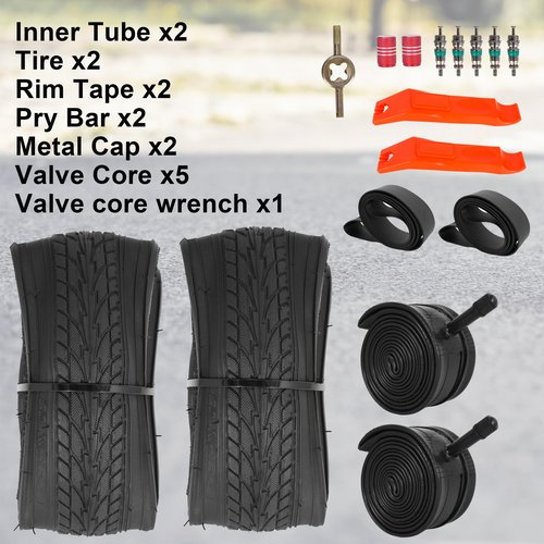 RUHUO 2Sets 20x1.75 Street Tires and Tubes, Puncture Resistant Folding Bike Tire Sets 47-406 Compatible with Road Bike Street Bicycle E-Bike Wheelchair Directional Tread Low Resistance