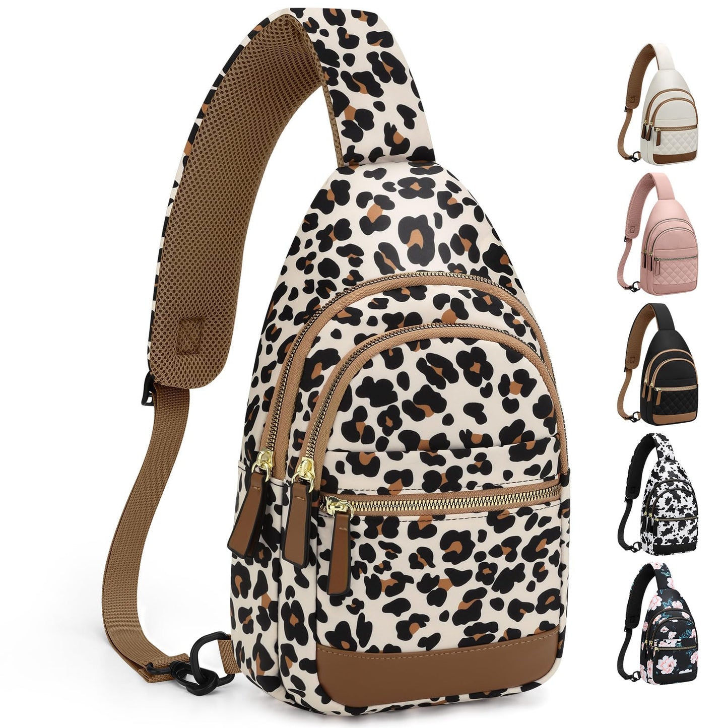 Capolo Sling Bag for Women Men Waterproof Crossbody Bags for Women Trendy Casual Fanny Pack with Convertible Shoulder Strap Chest Bag for Travel Hiking(Leopard, Medium)