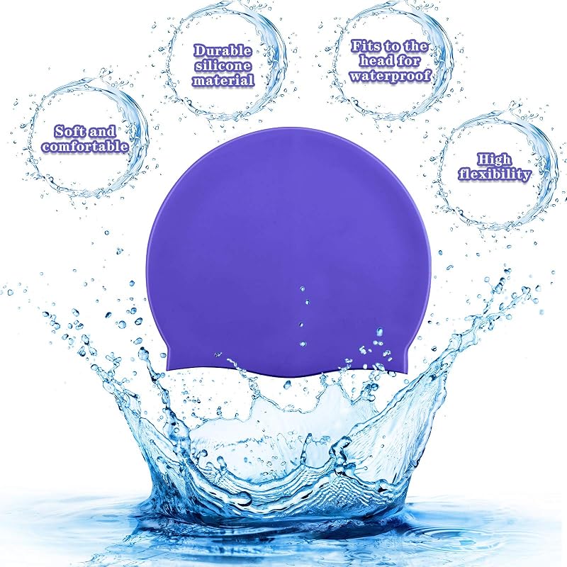 Syhood 6 Pcs Silicone Swim Caps - Unisex 6 Color Set: Black, Gray, White, Blue, Purple, Pink