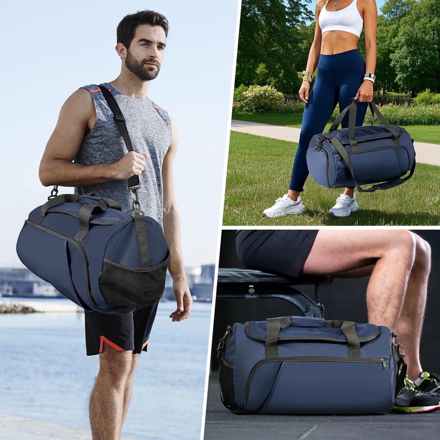 FINYIOE Gym Bag for Men Women With Shoe Compartment & Wet PocketWater Resistant Sports Gym Bag 、shoulder bag、messenger bag Carry On Duffel Bag forWeekend Overnight Traveling (blue)
