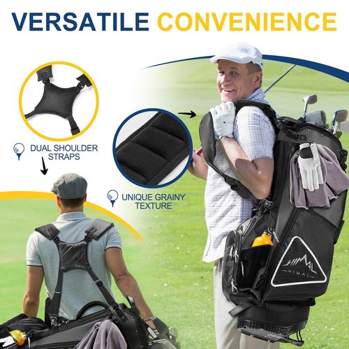 UNIHIMAL 14-Way Golf Stand Bag, Full Length Premium PU Leather Golf Bag with Plush Top, Magnetic Pocket, Dual Strap and Rain Cover for Men