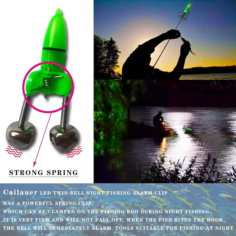 20Pcs LED Twin Bell Fishing Alarm Clip - Green Night Bite Alarms (Variation: 20Pcs Green)