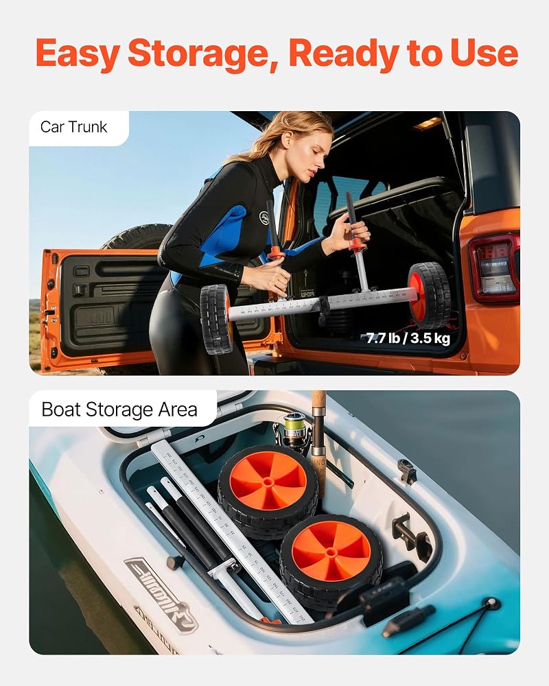Kayak Cart Dolly 230 lbs Load Capacity with 10" PU Tires, Foldable Canoe & Paddleboard Transport trolley