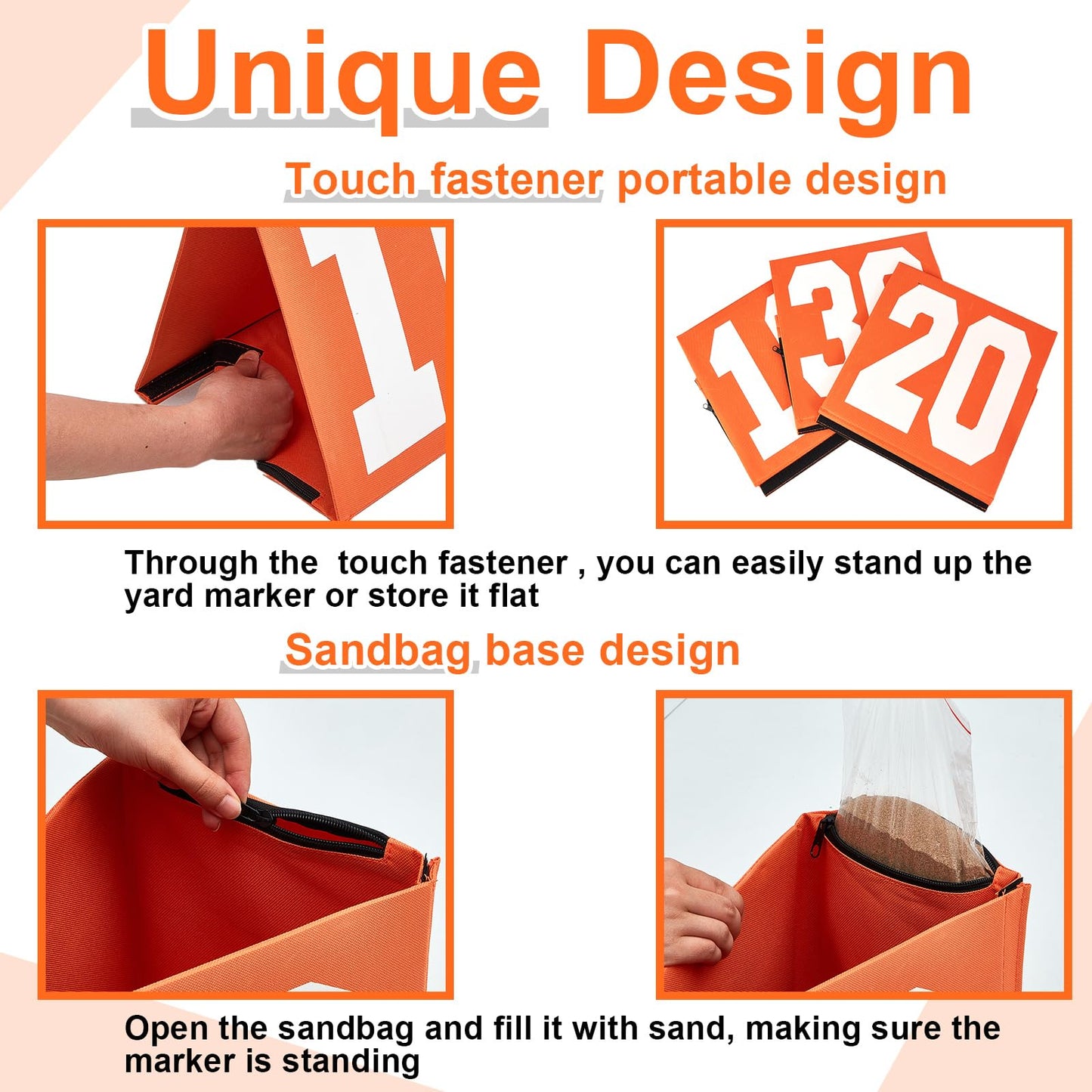 Liliful 11 Pcs Football Yard Markers High Visibility Field Yard Line Markers 12.5 Inch Portable Weighted Yardage Marking with Carry Bag for Sports Game Training (G,10,20,30,40,50,Orange)