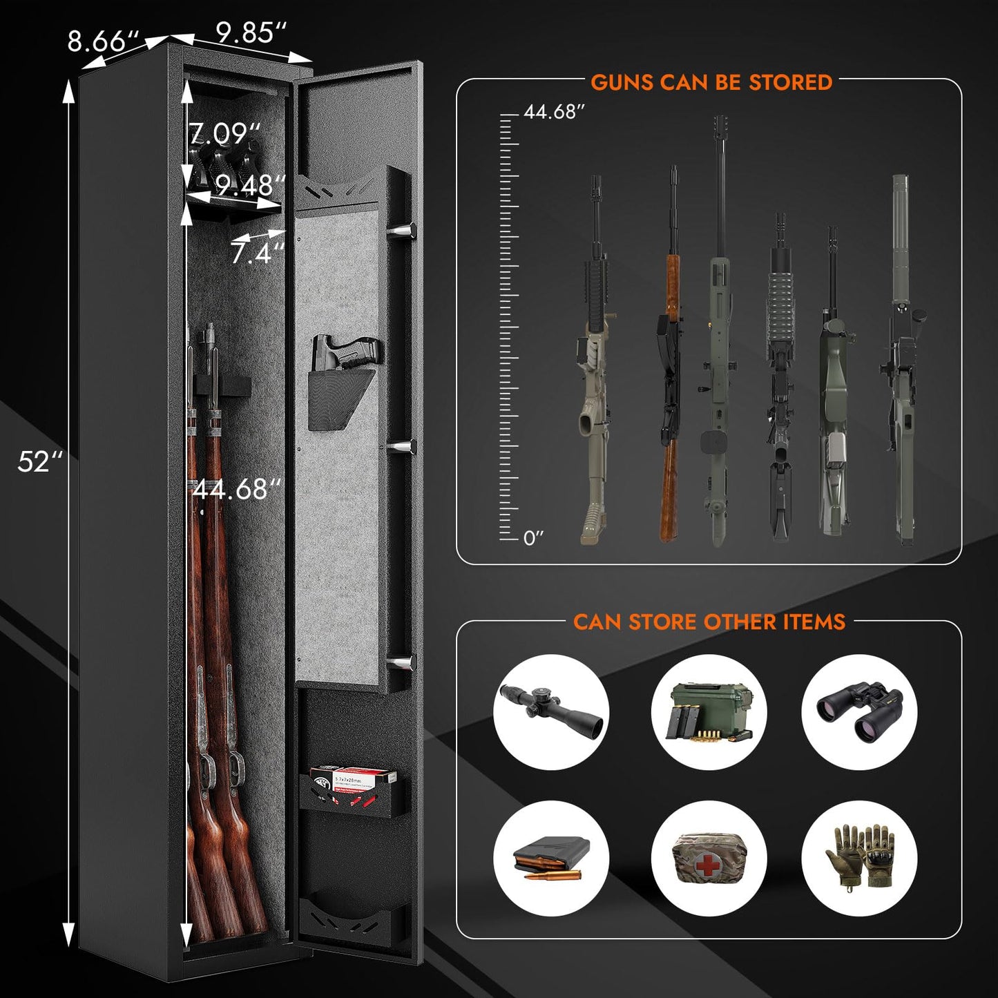 KAER Gun Safe - Quick Access Safes for Pistols and Shotguns, Built-in Removable Storage Shelf, Gun Cabinets for Rifles