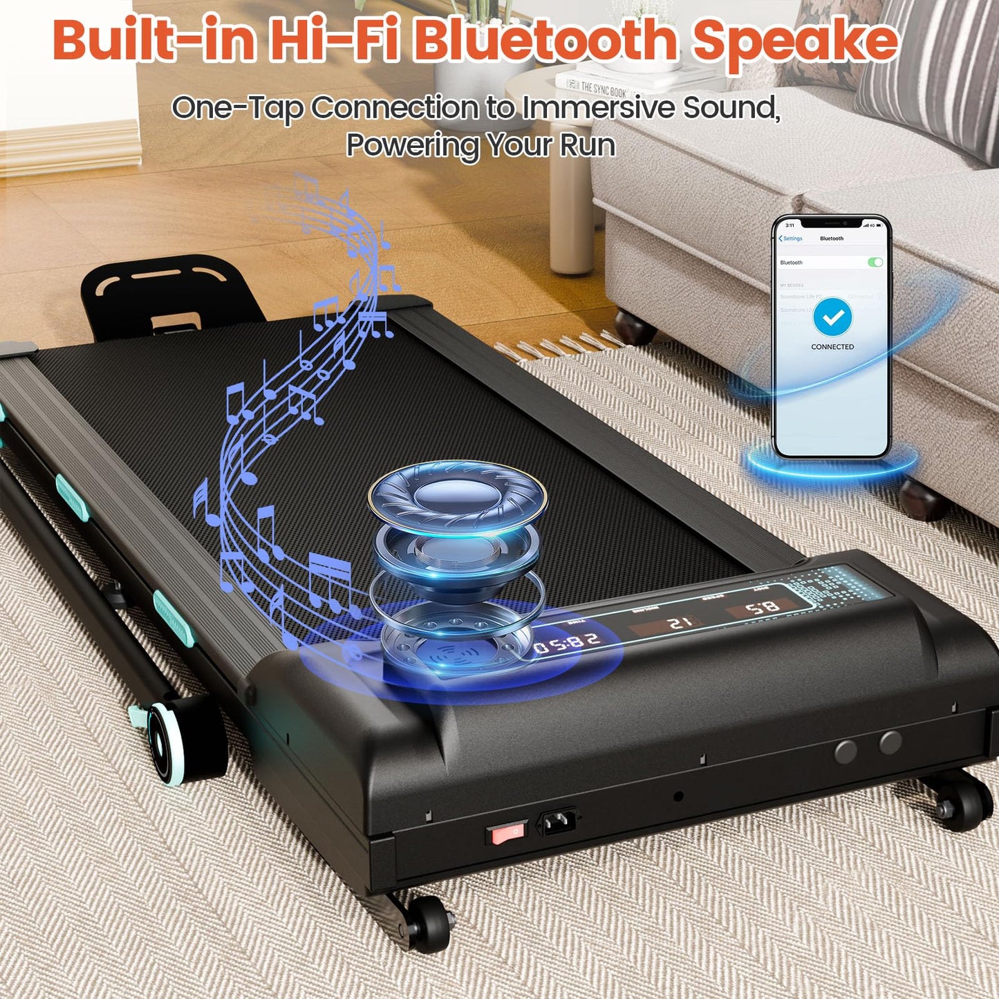 Trygoal Treadmill with 12% 11-Level Auto Incline, Walking Pad with Handle Bar, 450 lbs Capacity, Under Desk Foldable Treadmills with Bluetooth Speaker, Powerful Walking Pad for Home, APP Connect