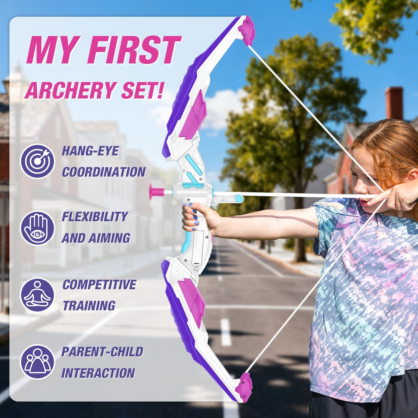 HYES 2 Pack Bow and Arrow for Kids, LED Light Up Archery Set with 24 Suction Cup Arrows, 2 Hanging Targets, 6 Score Targets & 2 Quiver, Indoor Outdoor Sport Toys for Girls Ages 4-12