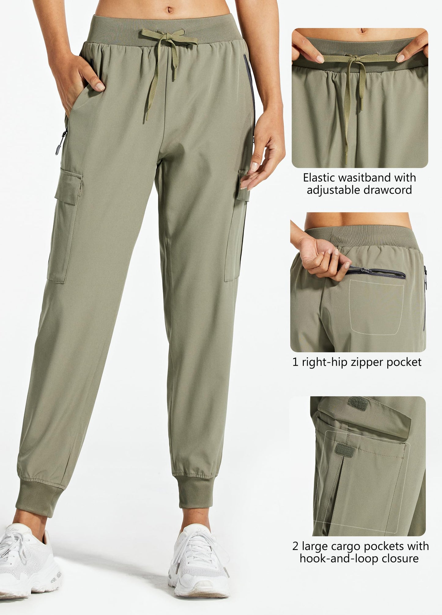 Libin Women's Cargo Joggers Lightweight Quick Dry Hiking Pants Athletic Lounge Casual Travel, Silver Sage M
