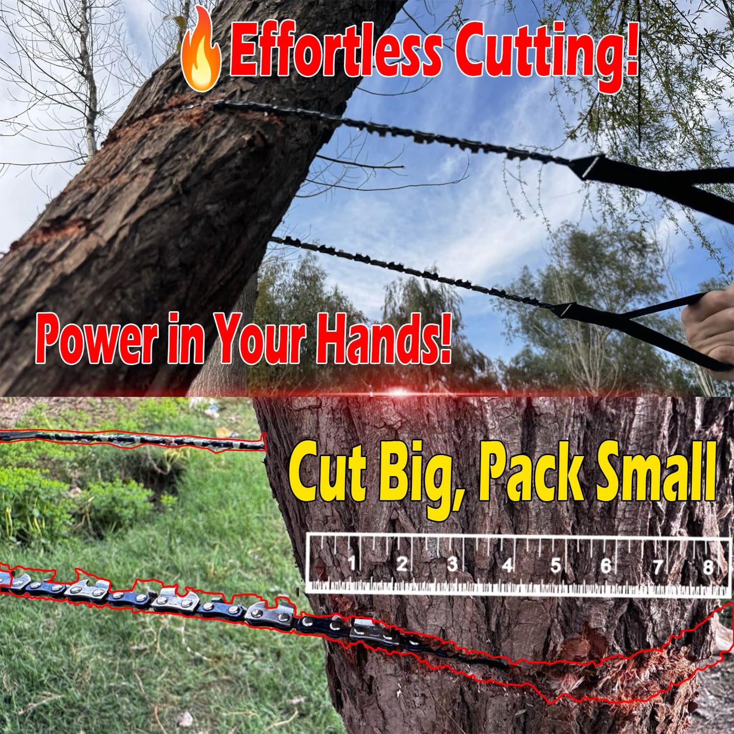 2 In 1 Pocket Chainsaw & Wire Saw Kit – 36 Inch Hand Chain Tool with Saw File for Tree Cutting, PVC Pipe, Camping, Hiking, Bushcraft & Emergency Survival Gear