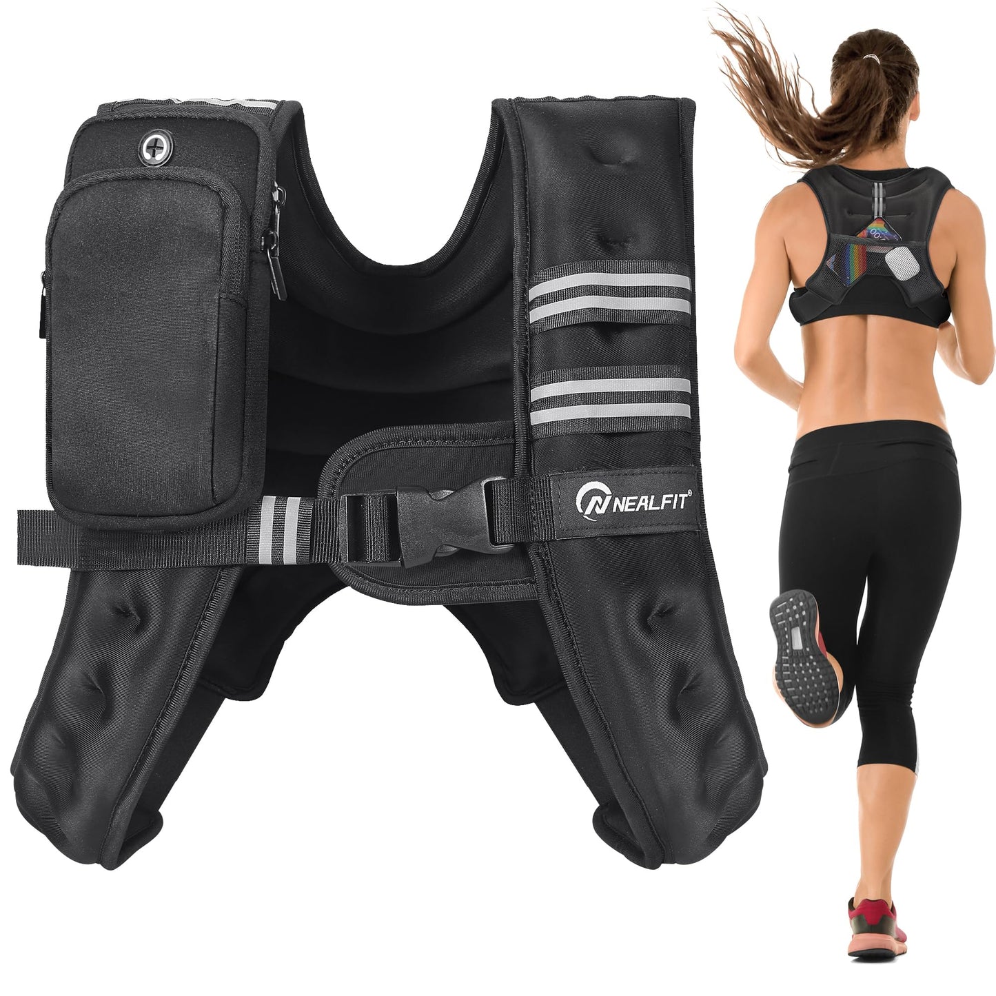 NEALFIT Weighted Vest for Men & Women, 5lbs/10lbs/15lbs/20lbs Weight Vest, Perfect for Running, Walking, Fitness, and Strength Training (Black, 20 lb)