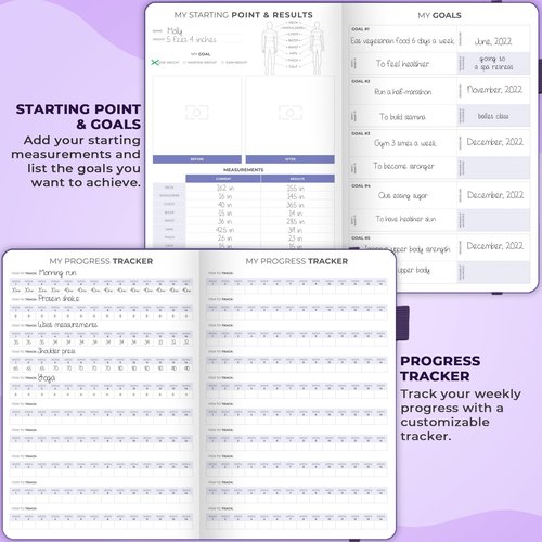 Clever Fox Fitness & Food Journal – Nutrition & Workout Planner for Women & Men – Diet & Gym Exercise Log Book with Calendars, Diet & Training Trackers - Undated, A5 Size, Hardcover (Purple)