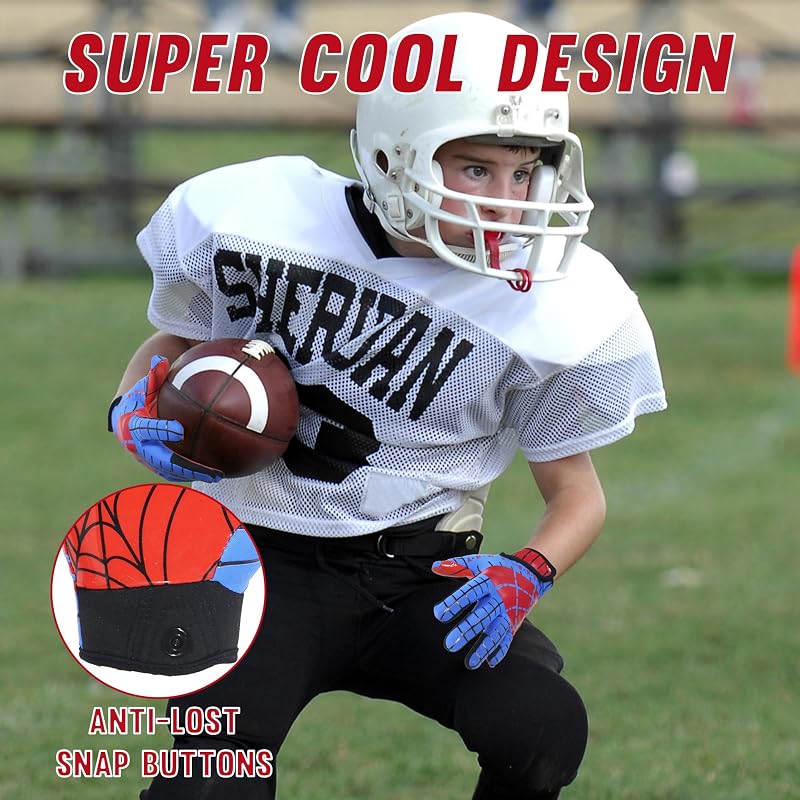 Youth Football Gloves - Unmatched Grip Receiver Gloves for Kids Blue/Red XS