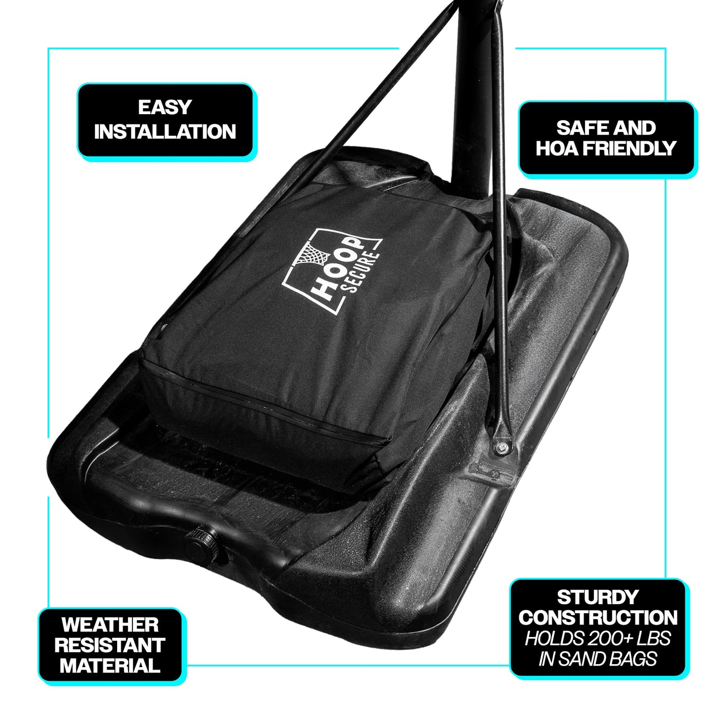 Hoop Secure Mini - The Original Solution - Heavy Duty Weighted Base Anchor for Basketball Hoops - Weather Resistant, Durable Design, Holds 200+ lbs. Patents-Pending, HOA Friendly (Mini, Black)