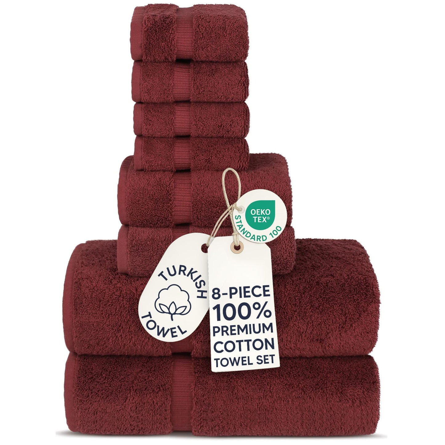 Chakir Turkish Linens | Hotel & Spa Quality 100% Cotton Premium Turkish Towels | Soft & Absorbent (8-Piece Towel Sets, Cranberry)