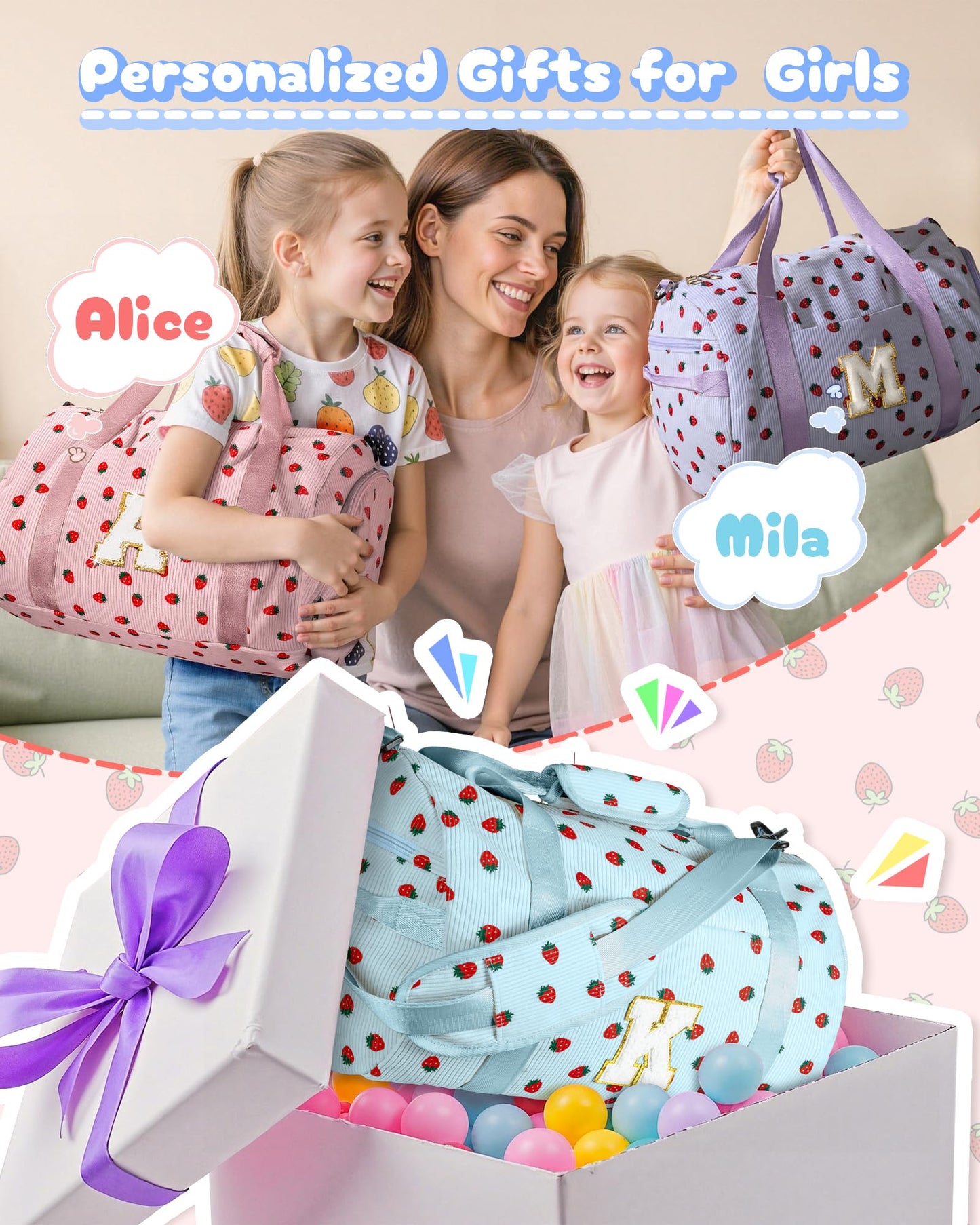 Vogewood Birthday Gift for Grandkids, Girls Gym Bag, Kids Personalized Weekend Duffel Bags with Shoe Compartment, Initial Travel Tote with Makeup Bag, Trendy Gifts for Teen Girl (Letter C)