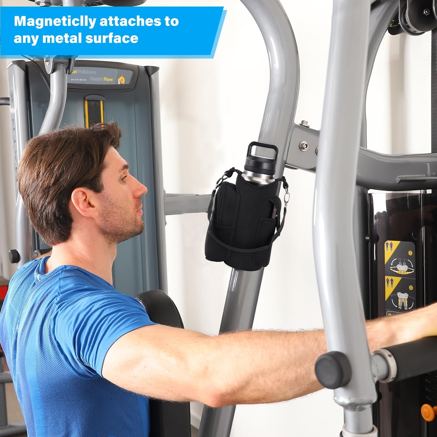 icolor Magnetic Gym Bag Water Bottle Holder with Phone Pockets & Shoulder Strap,Sling Gym Magnetic Bag 5 Built-in Magnets Bottle Pouch Carrier Sleeve Gym Accessories Organizer for Men Women