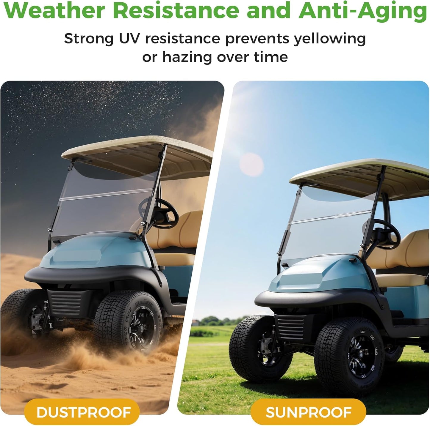 10L0L Golf Cart Windshield for Club Car Precedent 2004-Up, Tempo, 2017-Up Onward, Clear/Tinted Fold Down Club Car Windshield Anti-UV Impact Resistant - 37.5"W X 33.6"H