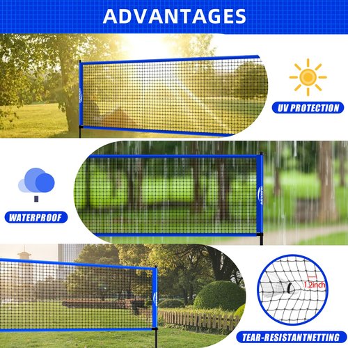 Portable Badminton Set Regulation Net- Easy Setup Steel Poles, 4 Rackets & 3 Shuttlecocks Ideal for Backyard Fun with Friends and Family from Kids to Adults - Includes Carry Bag