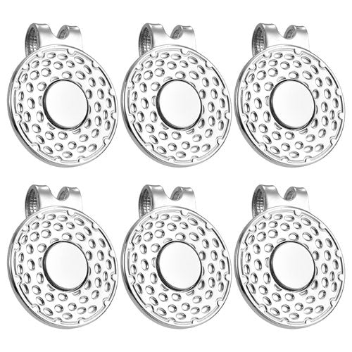6pcs Magnetic Golf Ball Marker Hat Clips, Metal Strong Magnetic Clips Holder Golf Decoration Accessories for Hats, Pants, Bags, Gloves, Belts, Novelty Gift for Men Women (Silver)
