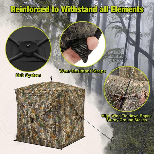 TIDEWE See Through Blind 270°with Silent Magnetic Door & Sliding Windows, 2-3 Person Pop Up Ground Blind with Carrying Bag, 300D Portable Resilient Tent(Camouflage)